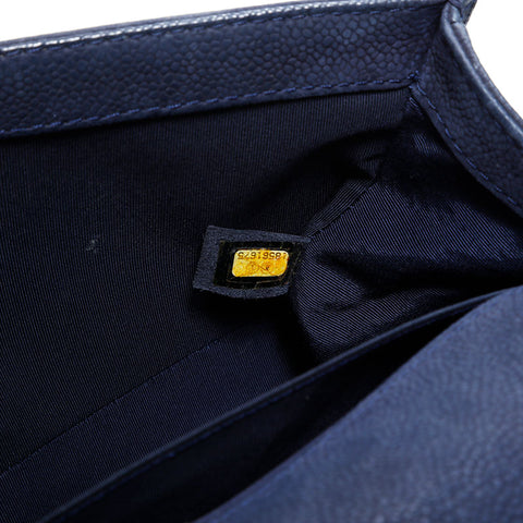 CHANEL 18 Series 2013–2014 Caviar Skin Boy Chain Shoulder Bag Navy WS22755