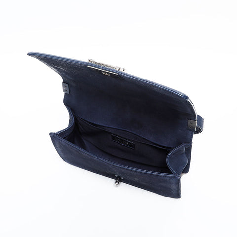 CHANEL 18 Series 2013–2014 Caviar Skin Boy Chain Shoulder Bag Navy WS22755