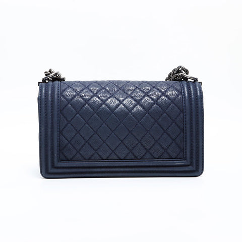 CHANEL 18 Series 2013–2014 Caviar Skin Boy Chain Shoulder Bag Navy WS22755