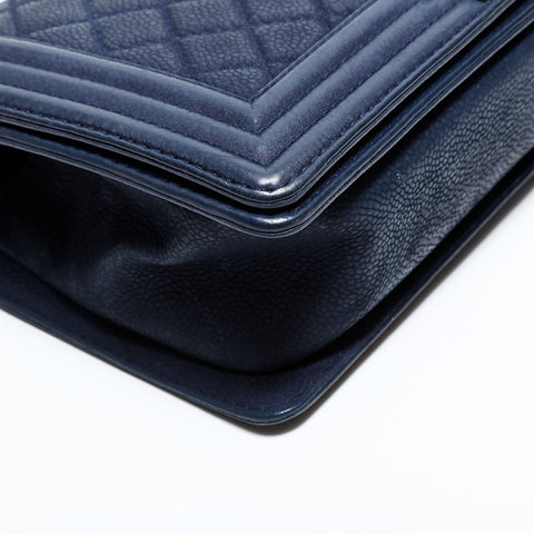 CHANEL 18 Series 2013–2014 Caviar Skin Boy Chain Shoulder Bag Navy WS22755