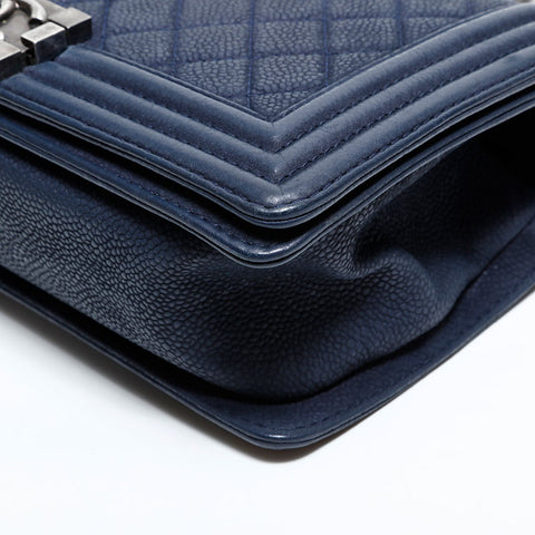 CHANEL 18 Series 2013–2014 Caviar Skin Boy Chain Shoulder Bag Navy WS22755