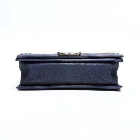 CHANEL 18 Series 2013–2014 Caviar Skin Boy Chain Shoulder Bag Navy WS22755