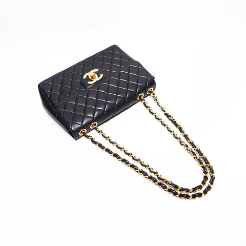 シャネル CHANEL 4番台 1996-1997 ラムスキン デカ マトラッセ チェーン ショルダーバッグ ブラック WS22757