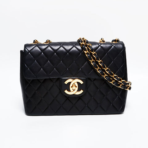 シャネル CHANEL 4番台 1996-1997 ラムスキン デカ マトラッセ チェーン ショルダーバッグ ブラック WS22757