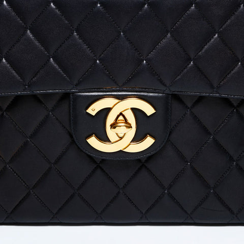 シャネル CHANEL 4番台 1996-1997 ラムスキン デカ マトラッセ チェーン ショルダーバッグ ブラック WS22757