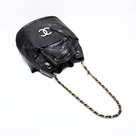 シャネル CHANEL ラムスキン 巾着 ダイアモンドステッチ ショルダーバッグ ブラック WS22758