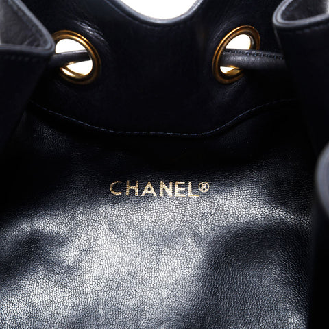 シャネル CHANEL ラムスキン 巾着 ダイアモンドステッチ ショルダーバッグ ブラック WS22758