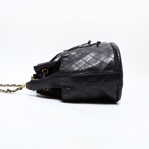 シャネル CHANEL ラムスキン 巾着 ダイアモンドステッチ ショルダーバッグ ブラック WS22758