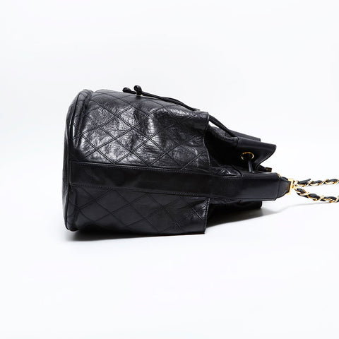 シャネル CHANEL ラムスキン 巾着 ダイアモンドステッチ ショルダーバッグ ブラック WS22758