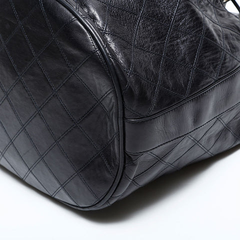 シャネル CHANEL ラムスキン 巾着 ダイアモンドステッチ ショルダーバッグ ブラック WS22758