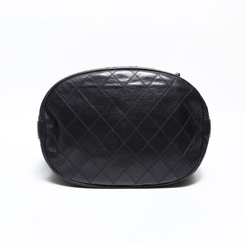 シャネル CHANEL ラムスキン 巾着 ダイアモンドステッチ ショルダーバッグ ブラック WS22758