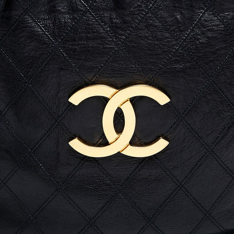 シャネル CHANEL ラムスキン 巾着 ダイアモンドステッチ ショルダーバッグ ブラック WS22758