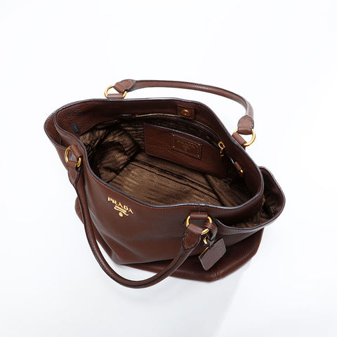 PRADA leather Tote Bag Brown WS22760