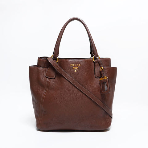 PRADA leather Tote Bag Brown WS22760
