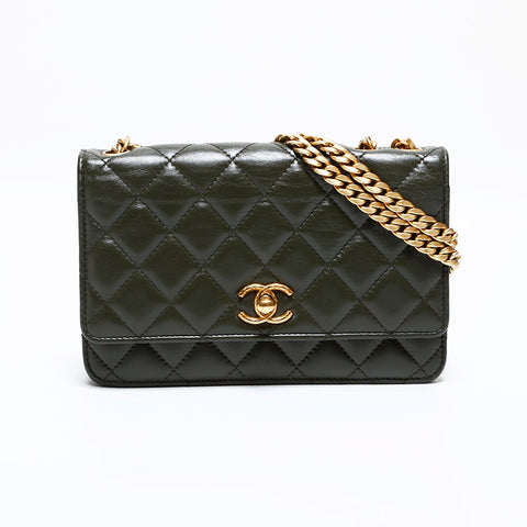 シャネル CHANEL ミニ マトラッセ チェーン ウォレット ショルダーバッグ カーキ WS22764