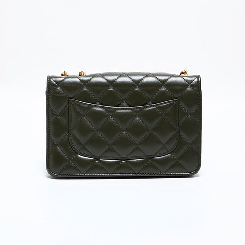 シャネル CHANEL ミニ マトラッセ チェーン ウォレット ショルダーバッグ カーキ WS22764