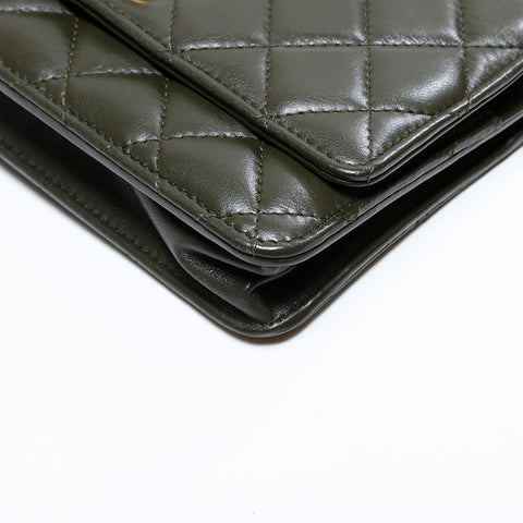 シャネル CHANEL ミニ マトラッセ チェーン ウォレット ショルダーバッグ カーキ WS22764