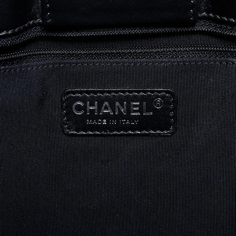 シャネル CHANEL 20番台 2014-2015 レザー マトラッセ ツイード チェーン トートバッグ ブラック WS22766