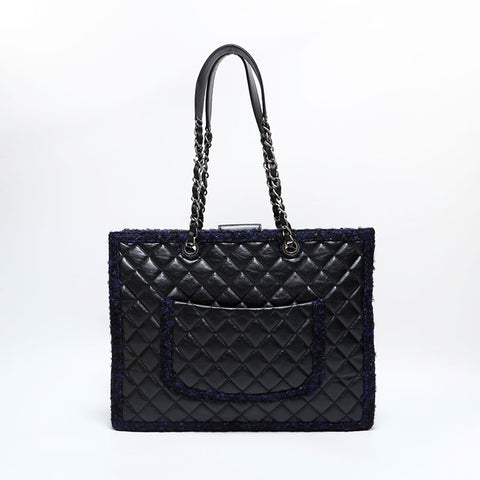 シャネル CHANEL 20番台 2014-2015 レザー マトラッセ ツイード チェーン トートバッグ ブラック WS22766