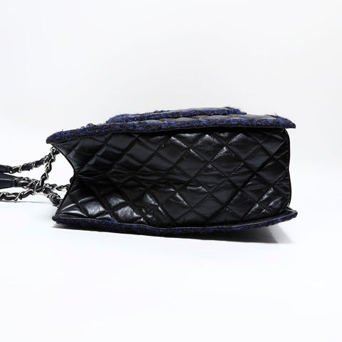 CHANEL 20 series 2014-2015 Leather Matelasse Tweed Chain Tote Bag black WS22766