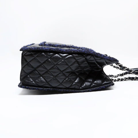 シャネル CHANEL 20番台 2014-2015 レザー マトラッセ ツイード チェーン トートバッグ ブラック WS22766