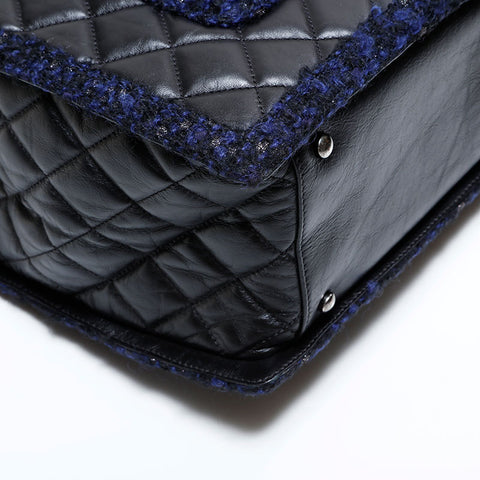 CHANEL 20 series 2014-2015 Leather Matelasse Tweed Chain Tote Bag black WS22766