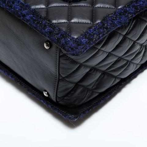 CHANEL 20 series 2014-2015 Leather Matelasse Tweed Chain Tote Bag black WS22766
