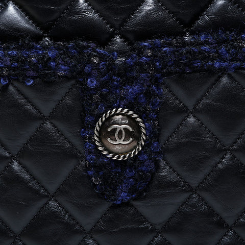 CHANEL 20 series 2014-2015 Leather Matelasse Tweed Chain Tote Bag black WS22766