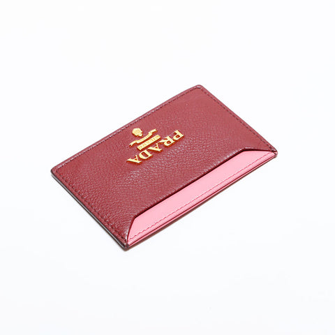 PRADA leather Card Case Red WS22775