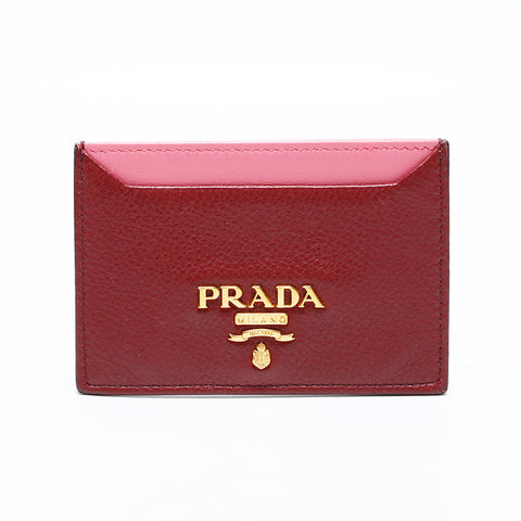 PRADA Leather Card Case Red WS22775