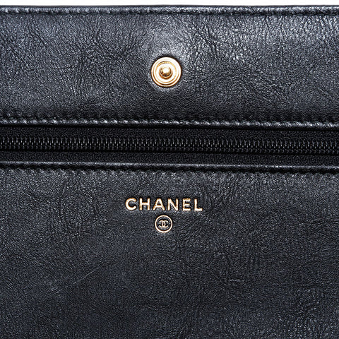シャネル CHANEL シェブロン レザー 22番台 チェーン ウォレット ミニ 2016-2017 ショルダーバッグ ブラック WS22776