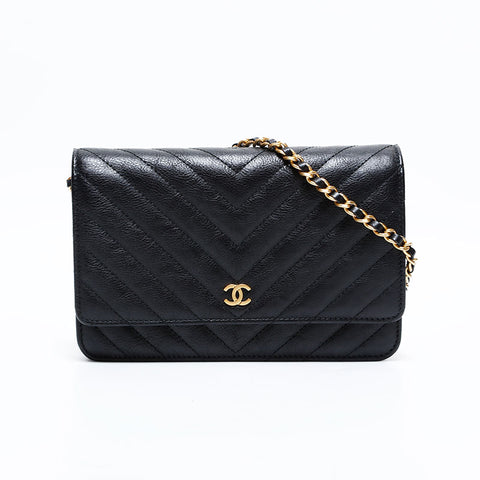 シャネル CHANEL シェブロン レザー 22番台 チェーン ウォレット ミニ 2016-2017 ショルダーバッグ ブラック WS22776