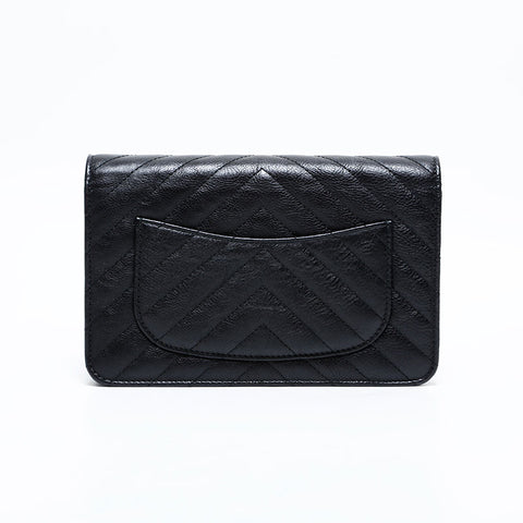 シャネル CHANEL シェブロン レザー 22番台 チェーン ウォレット ミニ 2016-2017 ショルダーバッグ ブラック WS22776