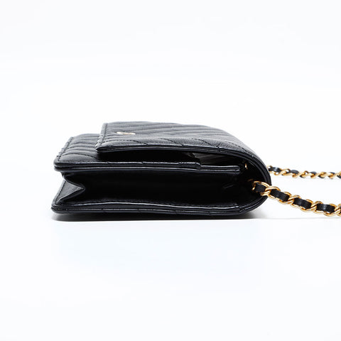 シャネル CHANEL シェブロン レザー 22番台 チェーン ウォレット ミニ 2016-2017 ショルダーバッグ ブラック WS22776