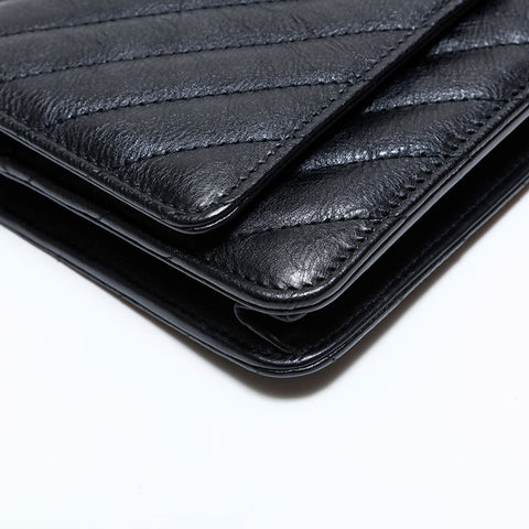 シャネル CHANEL シェブロン レザー 22番台 チェーン ウォレット ミニ 2016-2017 ショルダーバッグ ブラック WS22776