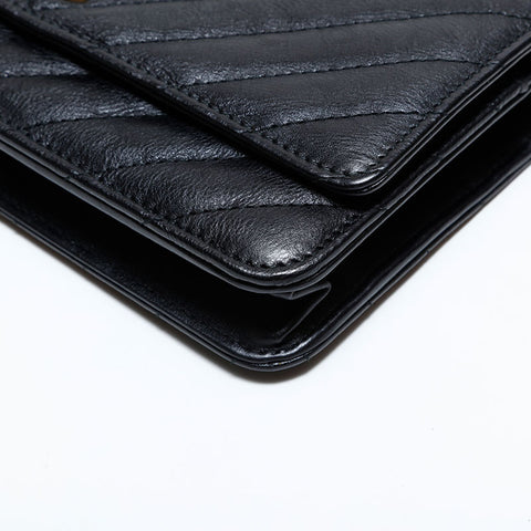 シャネル CHANEL シェブロン レザー 22番台 チェーン ウォレット ミニ 2016-2017 ショルダーバッグ ブラック WS22776