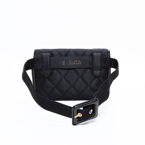 CHANEL 3 Series 1994–1996 Satin Matelassé Belt Waist Bag Black WS22777