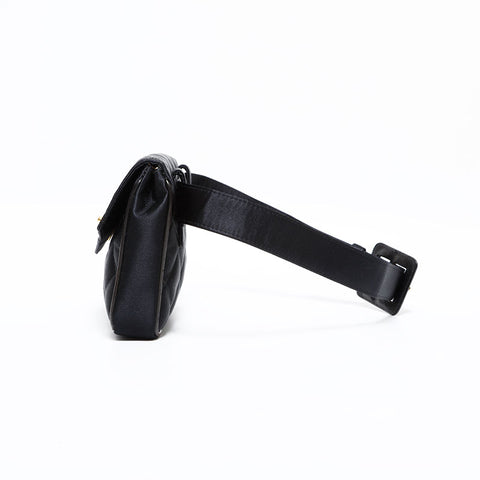 CHANEL 3 Series 1994–1996 Satin Matelassé Belt Waist Bag Black WS22777