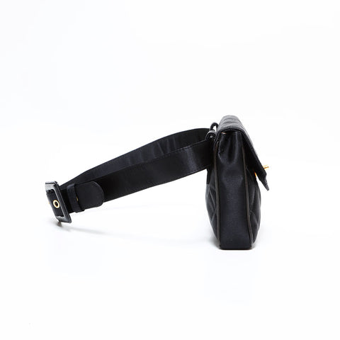 CHANEL 3 Series 1994–1996 Satin Matelassé Belt Waist Bag Black WS22777