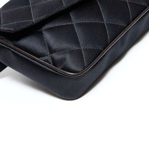 CHANEL 3 Series 1994–1996 Satin Matelassé Belt Waist Bag Black WS22777