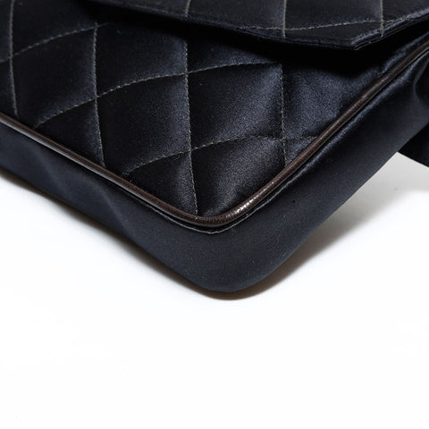 CHANEL 3 Series 1994–1996 Satin Matelassé Belt Waist Bag Black WS22777