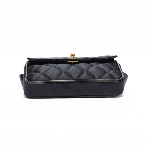 CHANEL 3 Series 1994–1996 Satin Matelassé Belt Waist Bag Black WS22777