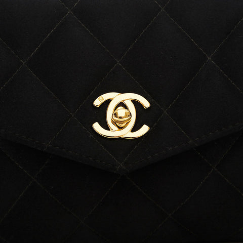 CHANEL 3 Series 1994–1996 Satin Matelassé Belt Waist Bag Black WS22777