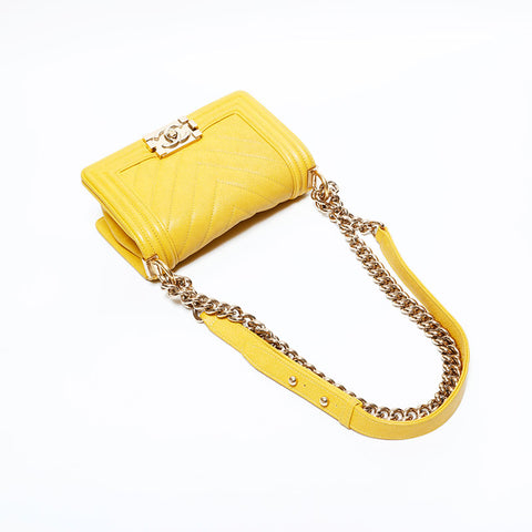 CHANEL 28 Series 2019 Mini Boy Chevron Caviar Shoulder Bag Yellow WS22779