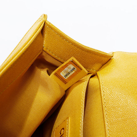 CHANEL 28 Series 2019 Mini Boy Chevron Caviar Shoulder Bag Yellow WS22779