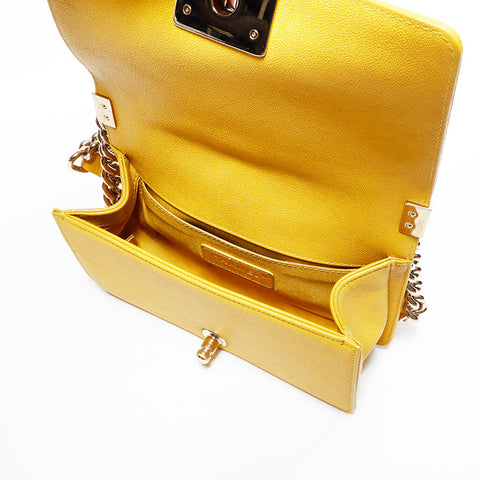 CHANEL 28 Series 2019 Mini Boy Chevron Caviar Shoulder Bag Yellow WS22779
