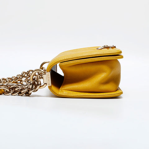 CHANEL 28 Series 2019 Mini Boy Chevron Caviar Shoulder Bag Yellow WS22779