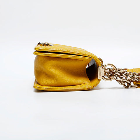 CHANEL 28 Series 2019 Mini Boy Chevron Caviar Shoulder Bag Yellow WS22779