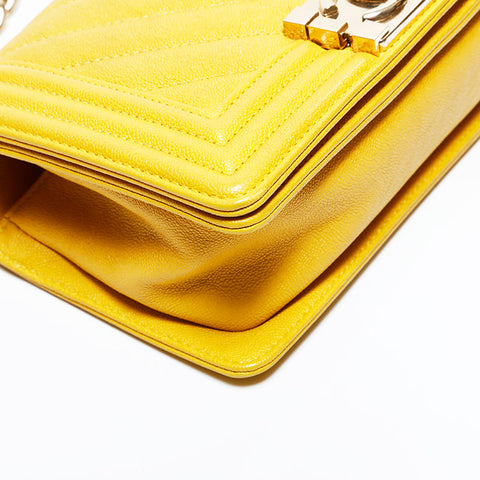 CHANEL 28 Series 2019 Mini Boy Chevron Caviar Shoulder Bag Yellow WS22779