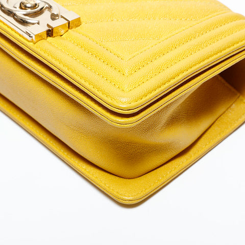 CHANEL 28 Series 2019 Mini Boy Chevron Caviar Shoulder Bag Yellow WS22779